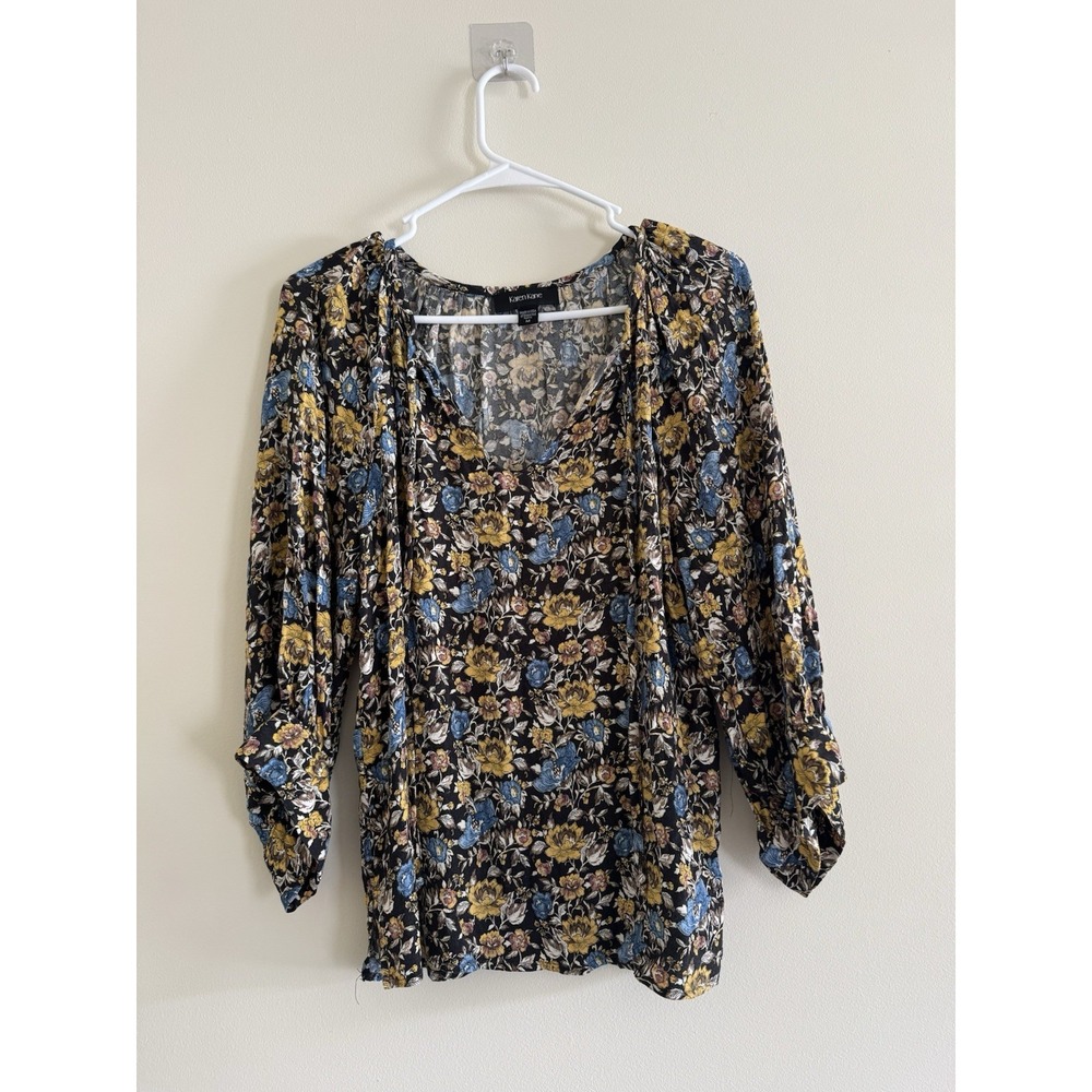 KAREN KANE ladies floral 3/4 sleeve front tie top size M